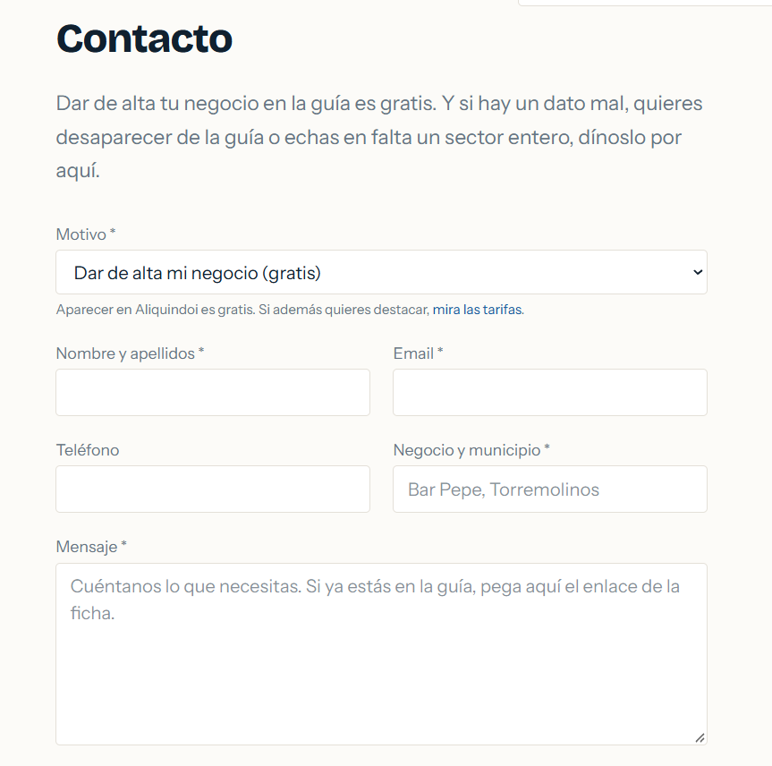 Aliquindoi clasifica más de 17.000 negocios de Nerja a Manilva según su nota y número de reseñas en Google, y permite publicar la ficha de forma gratuita.